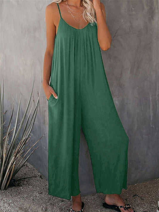 Flowy Jumpsuit Solid color Pocket Wide Leg